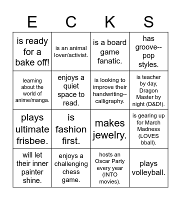 WE Days at Eckstein: Find someone who... Bingo Card