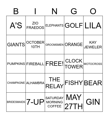 KELLY'S BRIDAL BINGO Card