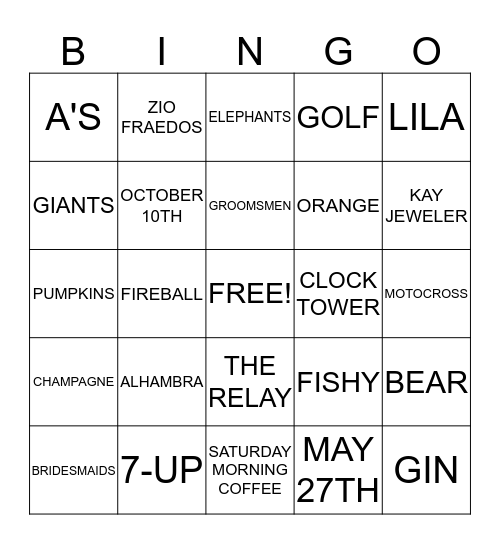 KELLY'S BRIDAL BINGO Card