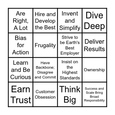 Leadership Principles Bingo Card