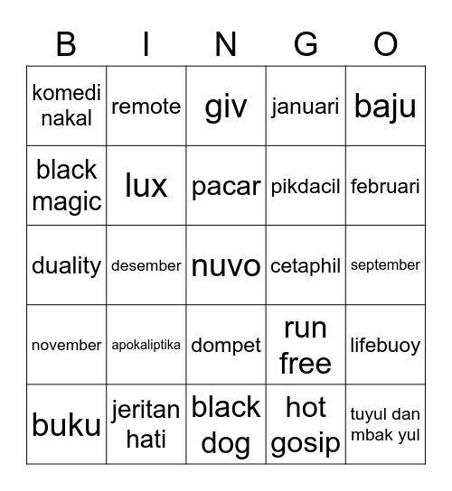momo Bingo Card