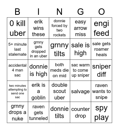 song reference bingo Card