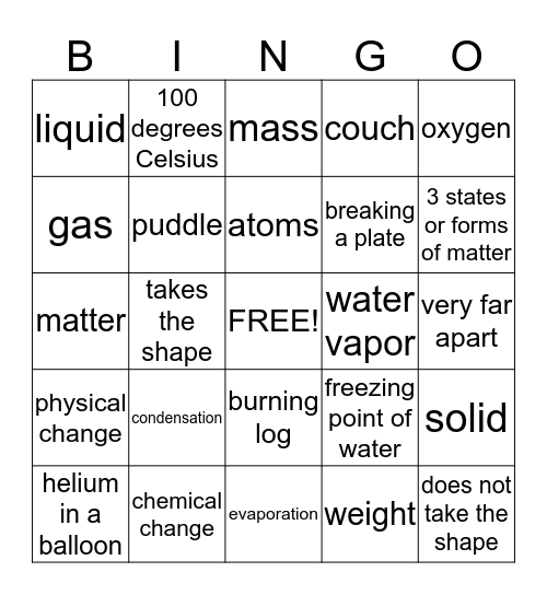 Matter Bingo Card