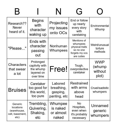 Anna's Whump Themes Bingo Card