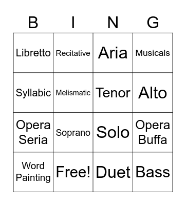 Musical Theatre Bingo Card
