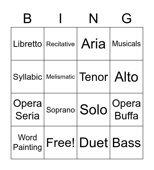 Musical Theatre Bingo Card