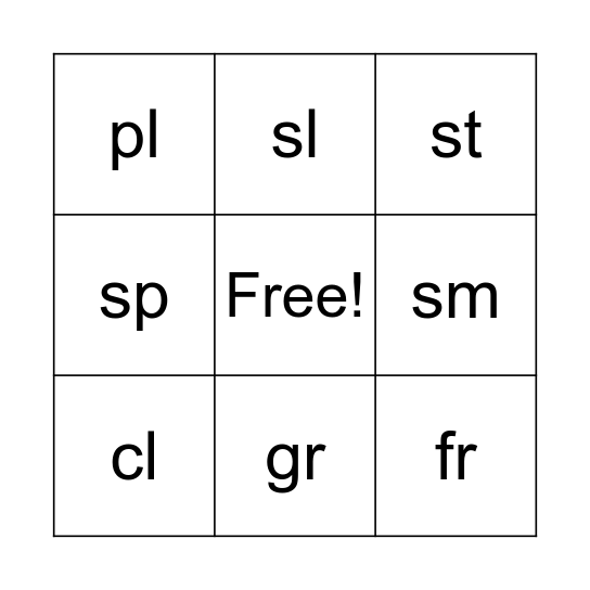 Consonant Bingo Card