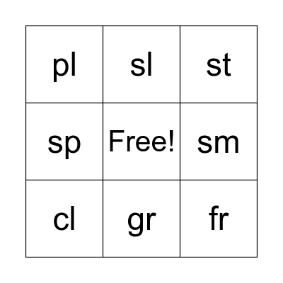 Consonant Bingo Card