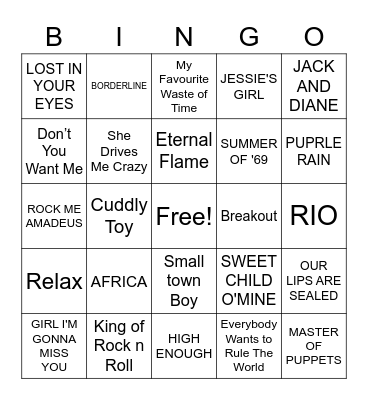 1980's Bingo Card