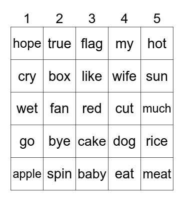 Vowels Bingo Card