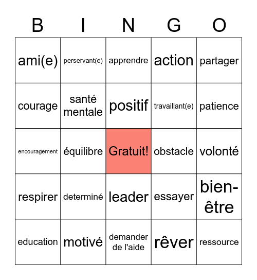 Persérvérance Scolaire Bingo Card
