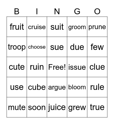 Long U Words Bingo Card