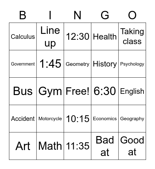 BINGO Unit 5 Bingo Card