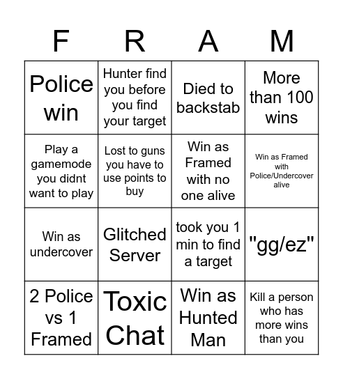 Framed Bingo Card