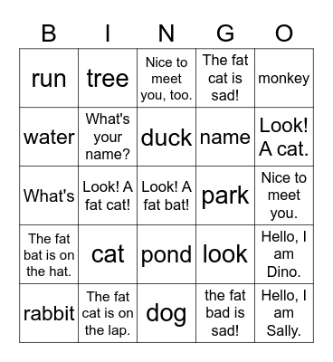 Dino 1A 1 Bingo Card