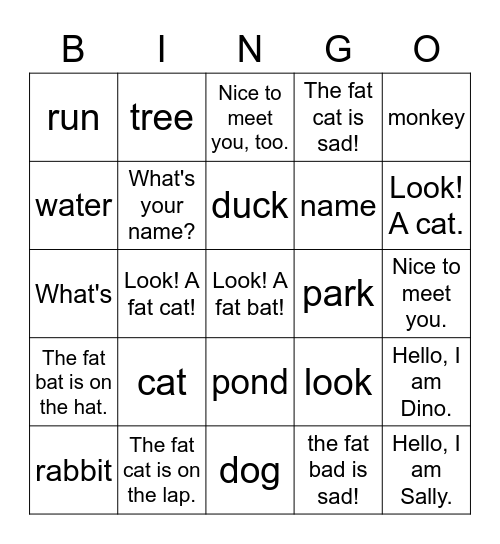 Dino 1A 1 Bingo Card