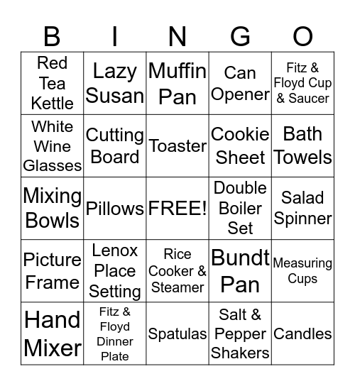 Annie's Wedding Shower Bingo Card