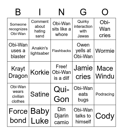 Kenobi Show Bingo Card