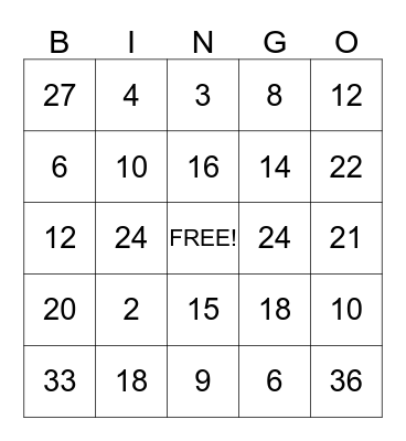 2 & 3 Times Table Bingo Card