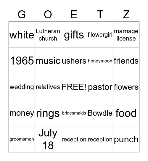 50th Wedding Anniversary Bingo Card