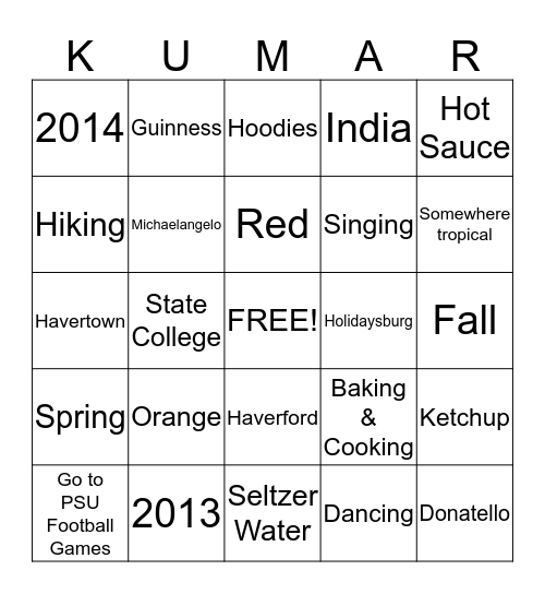 Cara & Kalyan Bingo Card
