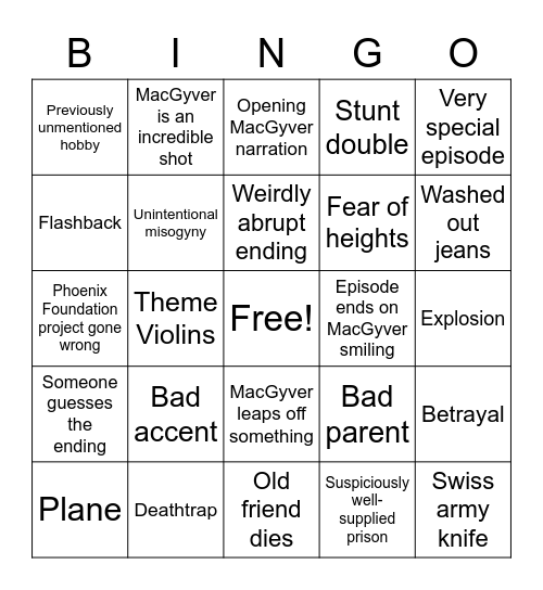 MacGyver Bingo Card