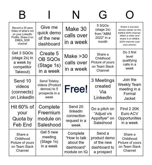 Bingo EMEA Bingo Card