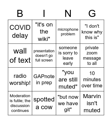 workshop bingo Card