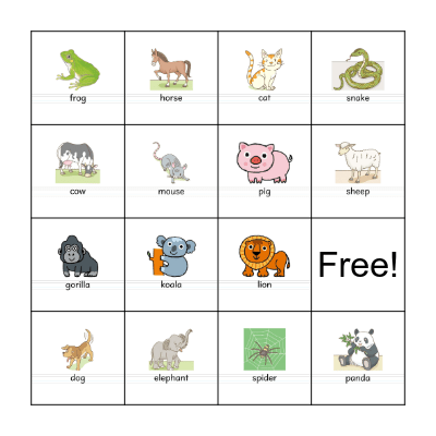 Animal Bingo Card