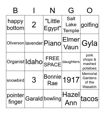 Grandma Nanny's Family Bingo Card