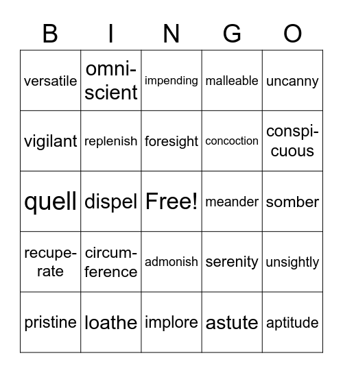 Week's Words 1-5 Bingo Card