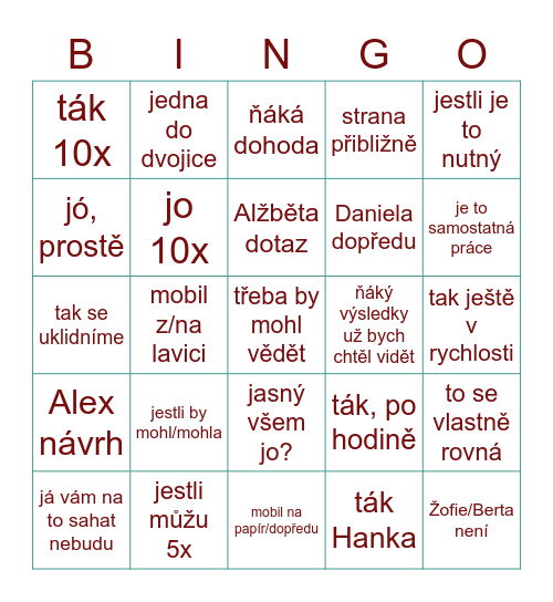 JJingo Bingo Card