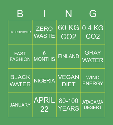 ECO BINGO Card