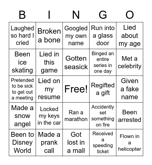 NEVER HAVE I EVER... Bingo Card