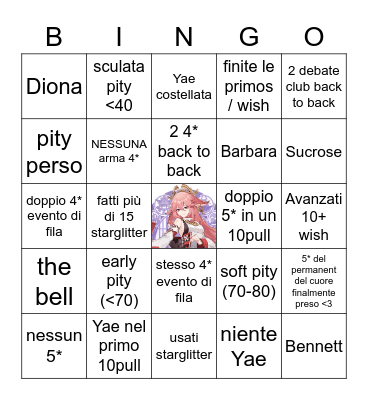 Yae Summons Bingo Card