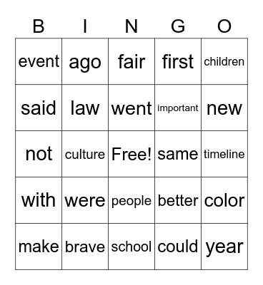 Spelling BINGO- February Bingo Card
