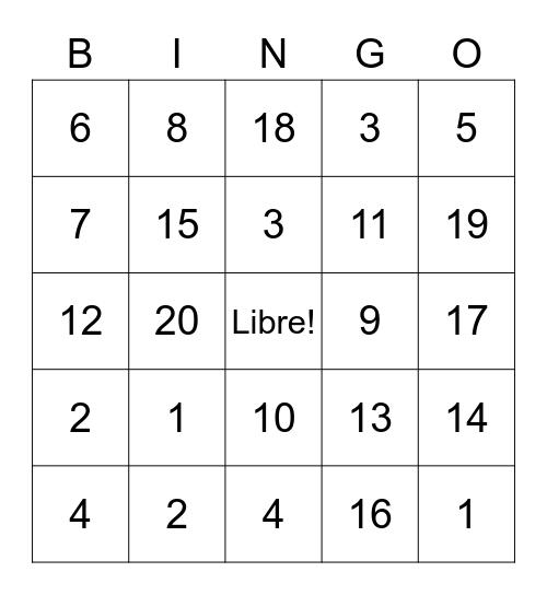 Los Numeros Bingo Card