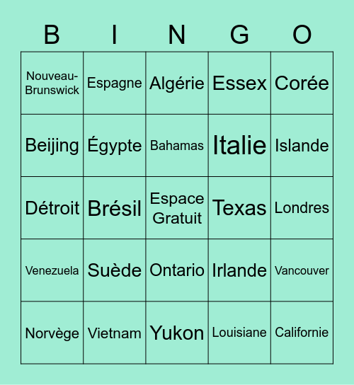 Les régions du monde! Bingo Card