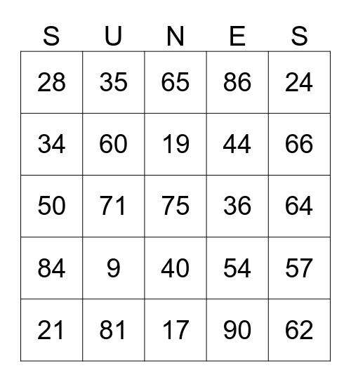 Suppe minut bingo Card