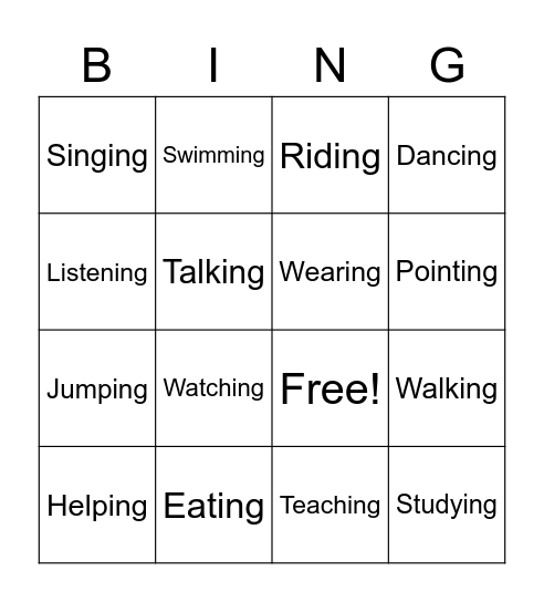 Present continuous Bingo Card