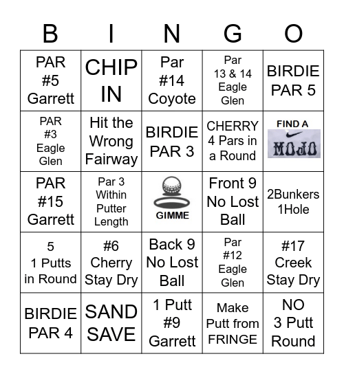 Golf Bingo Card