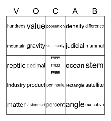 CONTENT VOCABULARY 1 Bingo Card