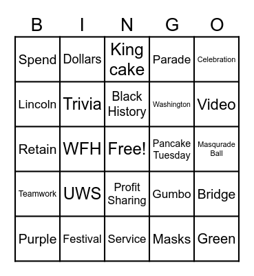 Mardi Gras Profit Sharing Bingo Card