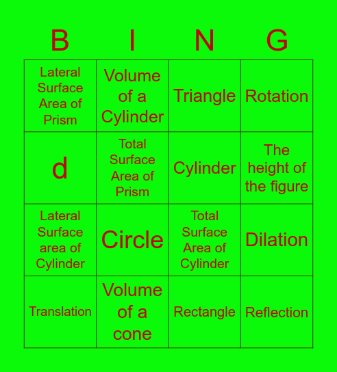 Measure and Transformation Vocabulary Bingo Card