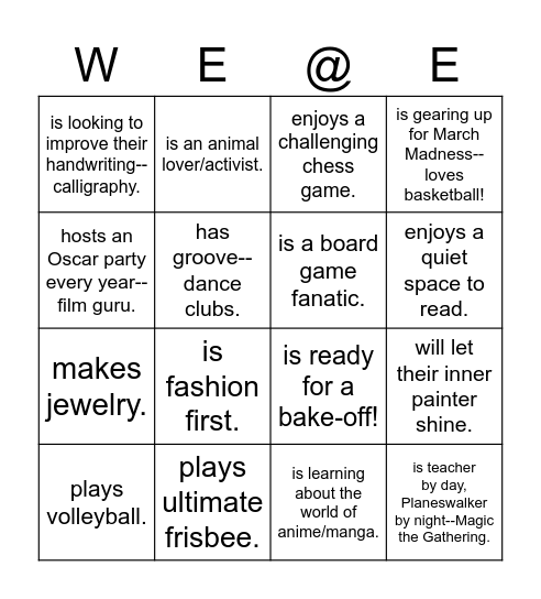 WE Days at Eckstein: Find someone who... Bingo Card