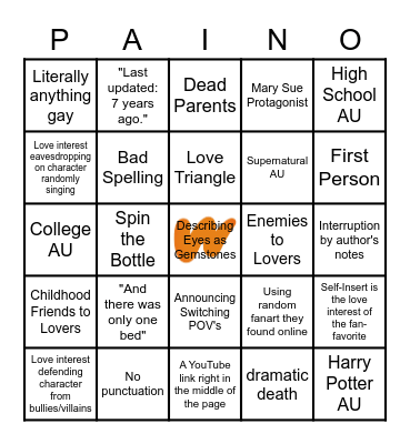 Fanfiction Bingo Card
