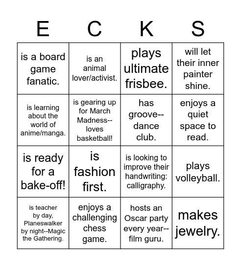 WE Days at Eckstein: Find someone who... Bingo Card