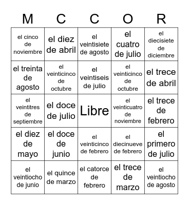 Sra. McCort Bingo Card