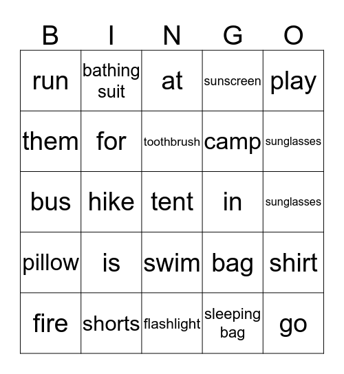 Camping Bingo Card