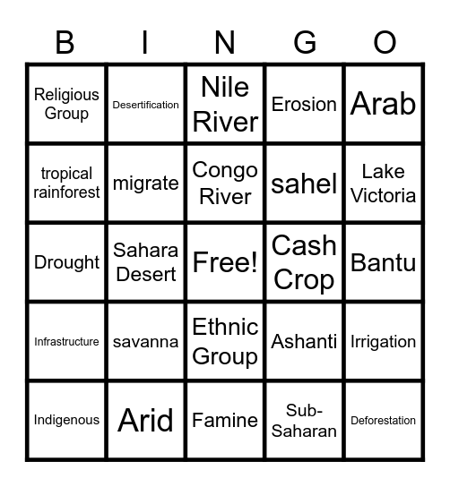 Africa Geography Bingo Card